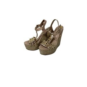 pura lopez womens wedge strappy sandals heels size 5.5 studded